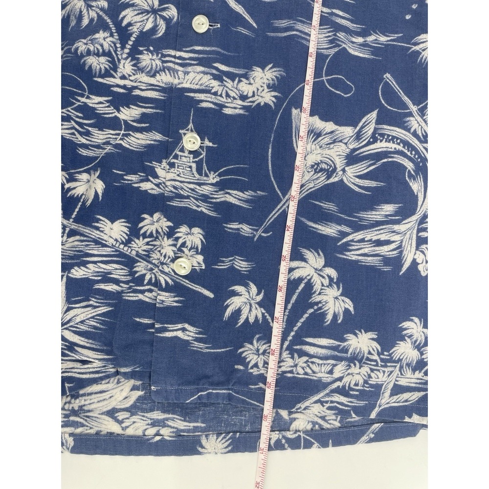 Polo Ralph Lauren Blue Hawaiian Shirt Men Medium Classic Fit Palm Floral Beach - Picture 7 of 8